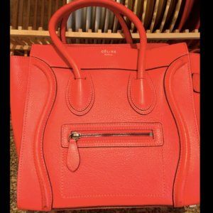 Celine Micro Luggage Orange Grainy Leather Tote